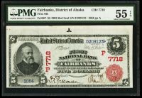 Fairbanks, District of Alaska, The First National Bank, 1902RS $5, SN:1064, PMG55-EPQ